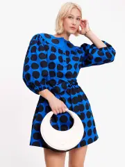 Art Dots Puff Sleeve Dress