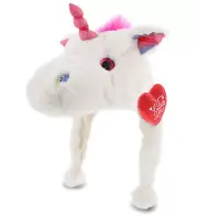 DolliBu I LOVE YOU White Unicorn Plush Hat with Heart - 16 Inches