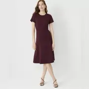 Retails $159 - 12P, Ann Taylor Fit & Flare Seamed Dress, NWT Plum Rose Wine