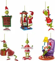 Grinch-Themed Christmas Tree Ornaments Set 6 Acrylic Hanging Decorations for Holiday Tree and Home Decor
