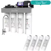 SimPure WP2-400GPD 8 Stage UV Tankless RO Reverse Osmosis System+4 Water Filters