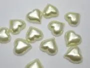 50 Ivory Acrylic Half Pearl FlatBack Heart Bead 15X15mm Scrapbook Craft