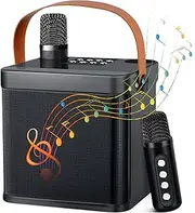 Nsyee Karaoke Machine for Adults and Kids, Mini Portable Bluetooth Speaker with 2 Wireless Microphones, Karaoke Machine Speaker with Voice Changer Effect, For Family Party, Picnics, Kids Gifts, Black