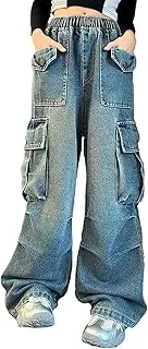 [Generic] Denim Work Pants for Grils Trendy Comfy Fashion Leisure Style Comfortable Soft Fit Elasticity Cute Toddler Trousers