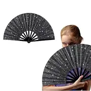 Boots on The Ground Fan Large Holographic Folding Hand Fan Line Dance Popping Fan, Clap Fans for Line Dancing Foldable Craft Holding Laser Colors Hand Fan