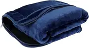 [Fxvhojq] Car Travel Blanket and Pillow - Compact Packable Airplane Blanket for Cars, Flights, Camping (Navy)