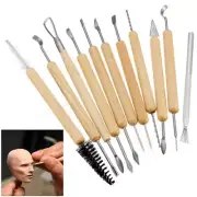 11 Pcs Wooden Handle Clay Carving Pottery Sculpting Tools for Art and Craft
