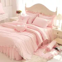 在飛比找Yahoo!奇摩拍賣優惠-訂製 天絲床罩 標準雙人床罩 公主風床罩 可妮 粉紅色 蕾絲