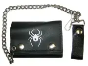 GENUINE LEATHER WHITE SPIDER TRI-FOLD MEN WALLET W SNAP ON CHAIN GI604 NEW