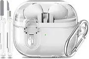 MHYALUDO for Samsung Galaxy Buds 3 & Galaxy Buds 3 Pro Case 2024, Clear Soft Transparent Military Grade Shockproof Case with Secure Lock Clip & Cleaning Kit, Clear White