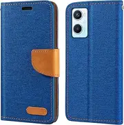 Oxford Fabric PU Leather Flip Wallet Case Compatible with Oppo A96 4G, Durable Protective Cover with Card Slots and Magnetic Closure (Blue)