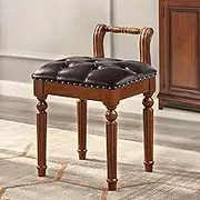 Vanity Bench Stool with Pu Leather Cushion, Upholstered Dressing Makeup Stool Entryway Shoe Bench with Solid Wood Legs, Vintage Foot Stool for Bedroom Living Room(35x40x45cm(14x16x18inch), Brown7)