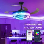 42"Dimmable 7-Color Crystal Ceiling Fan Lamp Bluetooth Speaker Chandelier+Remote