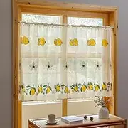 Lemon Embroidery Curtain Valance - Cute Half Window Treatment, Semi Sheer Rod Pocket Cafe Short Curtain, Fresh Lemons Floral Design for Kitchen Living Room Decor (Lemon embroidery 02,150*85)
