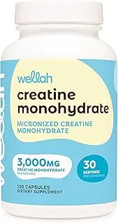 Wellah Creatine Monohydrate Capsules (3000 mg) 120 Capsules - Micronized Creatine, 30 Servings