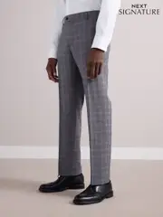 Grey Tailored Fit Signature Zignone Check Suit Trousers (E82624) | $200