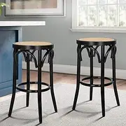 [ALFORDSON] Bar Stools 2X Renata Vintage Kitchen Dining Chair with Rattan Mesh 65cm Seat, Bohemian & Scandinavian Iron Counter Barstools with Footrest Leg Levelers for Home Bar Dining Room (Black)