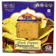 Rani Pappadums (Indian Lentil Wafer Snack) Black Pepper Papad, 7 ounce (200g)