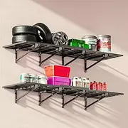 DEYEGELEA 2-Pack 2x6Ft Garage Wall Shelves Garage Storage Shelving Wall Mounted Loads 2000lbs Heavy Duty Sturdy Wall Shelves Strong Garage Organiser Black Metal Floating Storage Racks