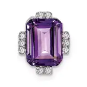 14k White Gold Octagon Amethyst and Diamond Chain Slide Pendant