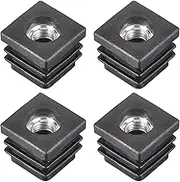 uxcell 4Pcs Inserts for Square Tubes with M8 Thread, for 0.79"x0.79" OD Square Tube, Square Black Plastic Plug Caster Insert Chair End Caps Furniture Leg Plug