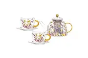 Ashdene Pressed Flowers Glass Teapot & 2 Teacup Set
