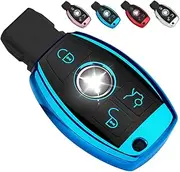 QBUC for Mercedes Benz Key Fob Cover, Key Fob Case for Mercedes Benz C E M S CLS CLK GLK GLC G Class, TPU Full Protection Key Fob Shell Compatible Keyless Smart Key Fob(Blue)