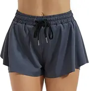 [Generic] Womens Flowy Running Shorts 2 in 1 Athletic Gym Yoga Workout Spandex Butterfly Shorts Biker Lounge Clothes Summer