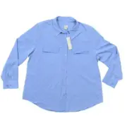 NEW Chico's Size 3 Plus Blue Button-Up Top Easy Shirt Silky Soft Hydrangea