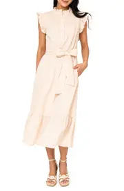 GIBSONLOOK Textured Smocked Ruffle Midi Dress in Shell at Nordstrom, Size Small