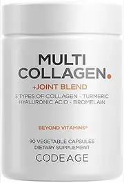 Codeage Multi Collagen Protein + Joint Blend, Astaxanthin, Bromelaine, Boswellia & Turmeric Supplement, Hyaluronic Acid with Hydrolyzed Peptides Collagen Type I, II, III, V, X All-in-one, 90 Capsules