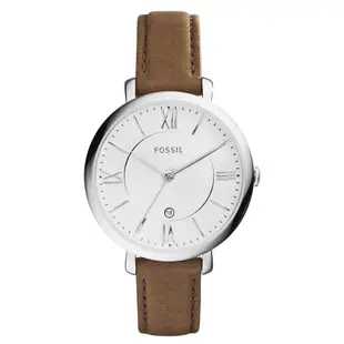 FOSSIL 網羅質感日期時尚腕錶-白x淺褐皮帶/36mm