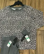 Donna Karan Sleep SET Size L Modal Knit Long Sleeve Animal Print Top/Gray Pants