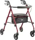 Medline Superlight Folding Aluminum Mobility Rollator Walker, Red, 250 Lb. Weigh