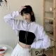 【D.studio】韓版寬鬆薄款連帽短版上衣(長袖上衣女裝衣服寬鬆上衣顯瘦上衣素色長袖t恤帽t V32 S124)