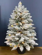 Bavarian Snow Flocked Fir 3ft /90cm Pre Lit Christmas Tree