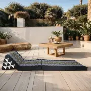 MANGO TREES [Large] Thai Triangle Foldable Floor Mattress Daybed Blue Ele