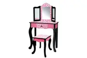 Fantasy Fields Gisele Leopard Print Kids Vanity Table & Stool, Black & Pink