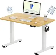 FLEXISPOT Adjustable Height Desk 100×60 CM Whole Piece Standing Desk for Small Space Electric Sit Stand Home Office Table Computer Workstation (White Frame + Maple Desktop)…