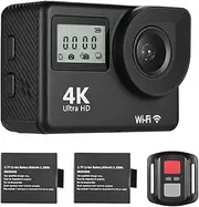 4K Ultra HD WiFi Sports Action Camera 18MP 170° Wide Angle 2.0 Inch Screen 30 Meters with 2pcs Li-ion Batteries Black One Size