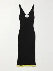 [AZ FACTORY] AZ FACTORY - + Ester Manas Ruffled Ribbed-knit Midi Dress - Black - small small Black