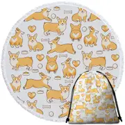 Cute Corgi Dog Heart and Bone Pattern Round Beach Towel