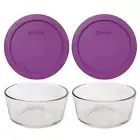 Pyrex 7201 4-Cup Glass Food Storage Bowl w/ 7201-PC Thistle Purple Lid (2-Pack)