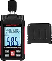 zolyet HT602B Decibel Meter Digital Sound Level Meter Portable SPL Meter 30-130dB Noisemeter with Temperature Humidi Measuring MAX/MIN Data Hold Screen Backlight Auto Shut-down Black & Red