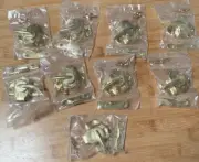 Vintage 9 Bright Brass Plated Steel Cam Action Window Sash Locks w/Hardware NOS