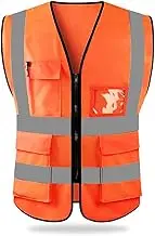 HYCOPROT Hi Vis Viz High Visibility Reflective Safety Vest Waistcoats Jacket Workwear Executive Zip 2 Band Security Mobile Phone Pocket ID Holder
