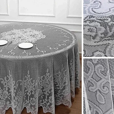 120-Inch Premium Lace Round Tablecloth Catering Wedding Home Party Dinner Sale