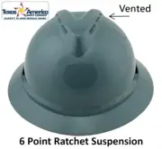 MSA Advance Full Brim Vented Hard hat with 6 pt Ratchet Suspension - Gray