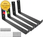 Shelf Brackets 12 Inch 4PCS Heavy Duty Frosted Black Wall Bracket with Lip