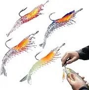 Simulation Shrimp Baits, Set of 4 Simulation Saltwater Fishing Lures with Hook, Colorful Slow Sinking Bait, Angling Accessories for Outdoor